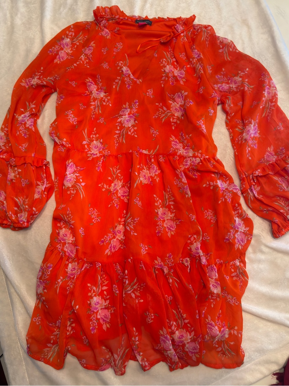 Vince Camuto Red Floral Ruffle Midi Dress